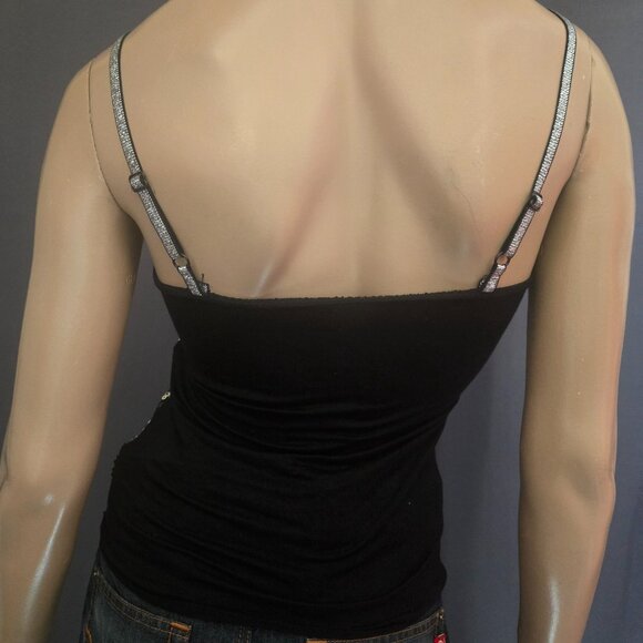 Y2K Sequin Tank Top With bow Size M Black Silver Diamond Pattern Mcbling 2000s - Picture 8 of 12